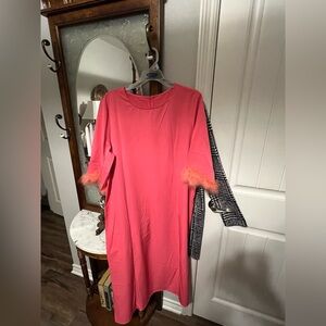 Elegant Pink Dress with Feather Accents
